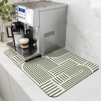 AMOAMI Coffee Mat Hide Stain Rubber Backed Absorbent Dish Drying Mat for Kitchen Counter - Fits Under Coffee Maker or Machine - Green Line 16x24