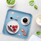 Square Blue Decorative Serving Tray with Handles, Versatile Ottoman Tray for Coffee Table, Entertaining, Outdoor Patio, Living Room, 13”*13”*1.6”