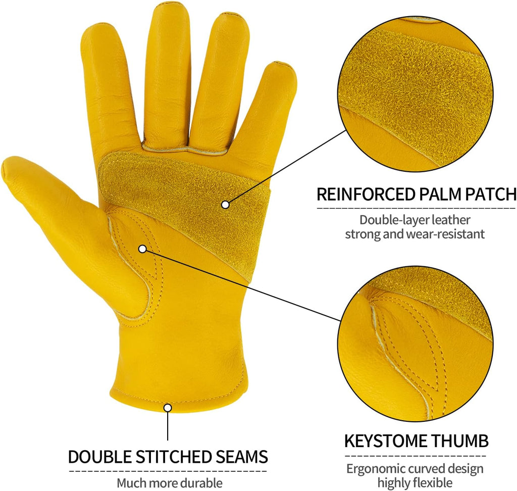 Leather Work Gloves for Men & Women, Reinforced Durable Gardening Gloves,Cowhide Work Gloves,Puncture & Cut Resistant