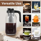 Cold Brew Coffee Maker Pitcher,32 Oz Glass Mason Jar Pitcher with V-shaped Pour Spout Handle Lid,Stainless Steel Filter for Iced Coffee,Iced tea,Breast Milk,Fruit Drinks,lemonade-Black
