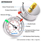MEANLIN MEASURE -30inHG~30Psi Vacuum Pressure Gauge 1/8" NPT 2.5" FACE DIAL, Stainless Steel Liquid Filled Pressure Gauge WOG Water Oil Air Center Back Mount (with 2PCS Snaps)