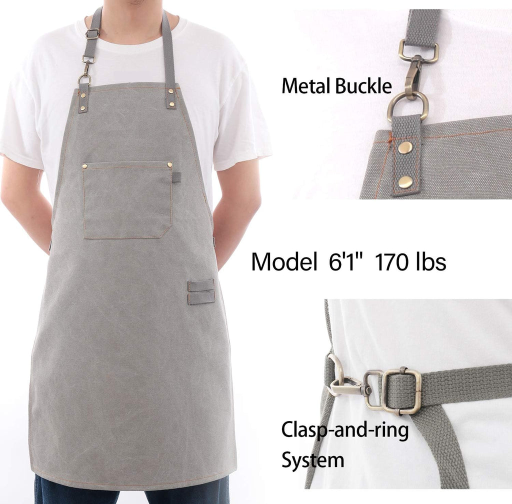 No-Tie Canvas Apron Heavy-Duty 16OZ Work Apron with Front Pocket Extra Long Straps Adjustable M–XXL