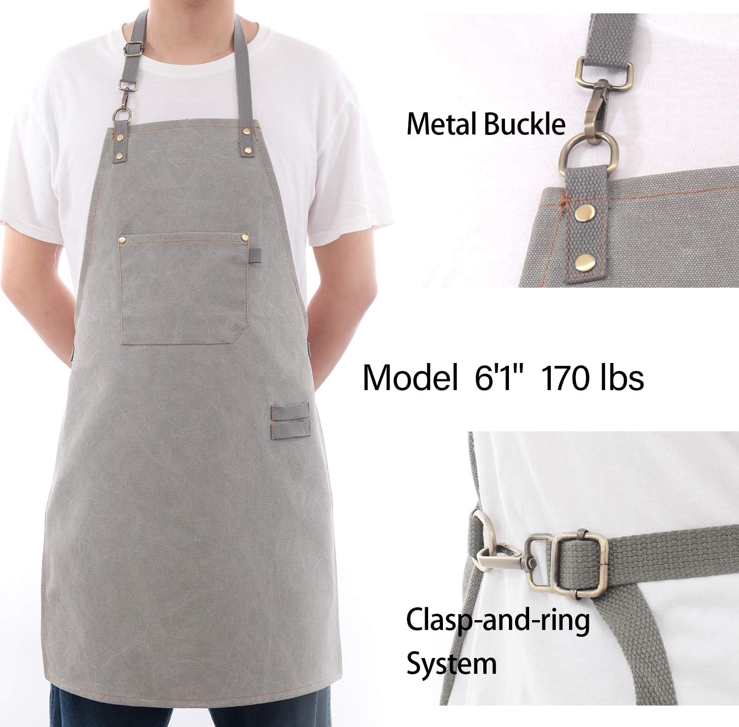 No-Tie Canvas Apron Heavy-Duty 16OZ Work Apron with Front Pocket Extra Long Straps Adjustable M–XXL