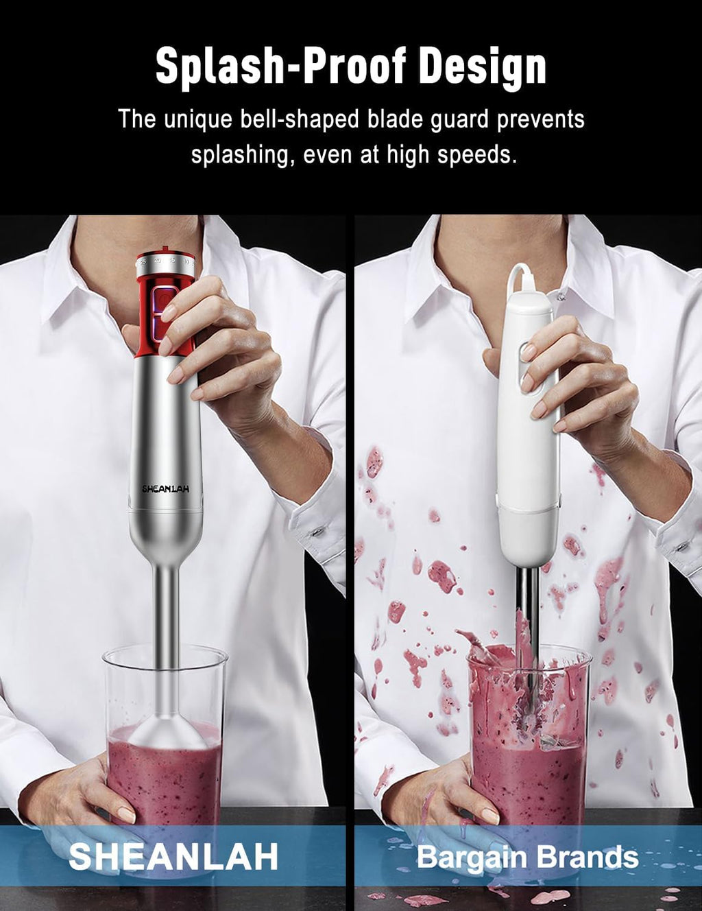 Powerful Immersion Blender handheld, 2025 New Update Hand Blender, Scratch-Resistant Corded Hand Mixer with Heavy-Duty Copper Brushless Motor and Gift Box Red