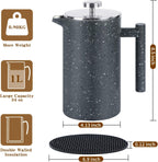French Press Coffee Maker 34oz with Double-Insulated Stainless Steel Large Metal Coffee Press with 3 Layer Filtration System for Ultimate Coffee Tea Brewing in Travel Camping or Home