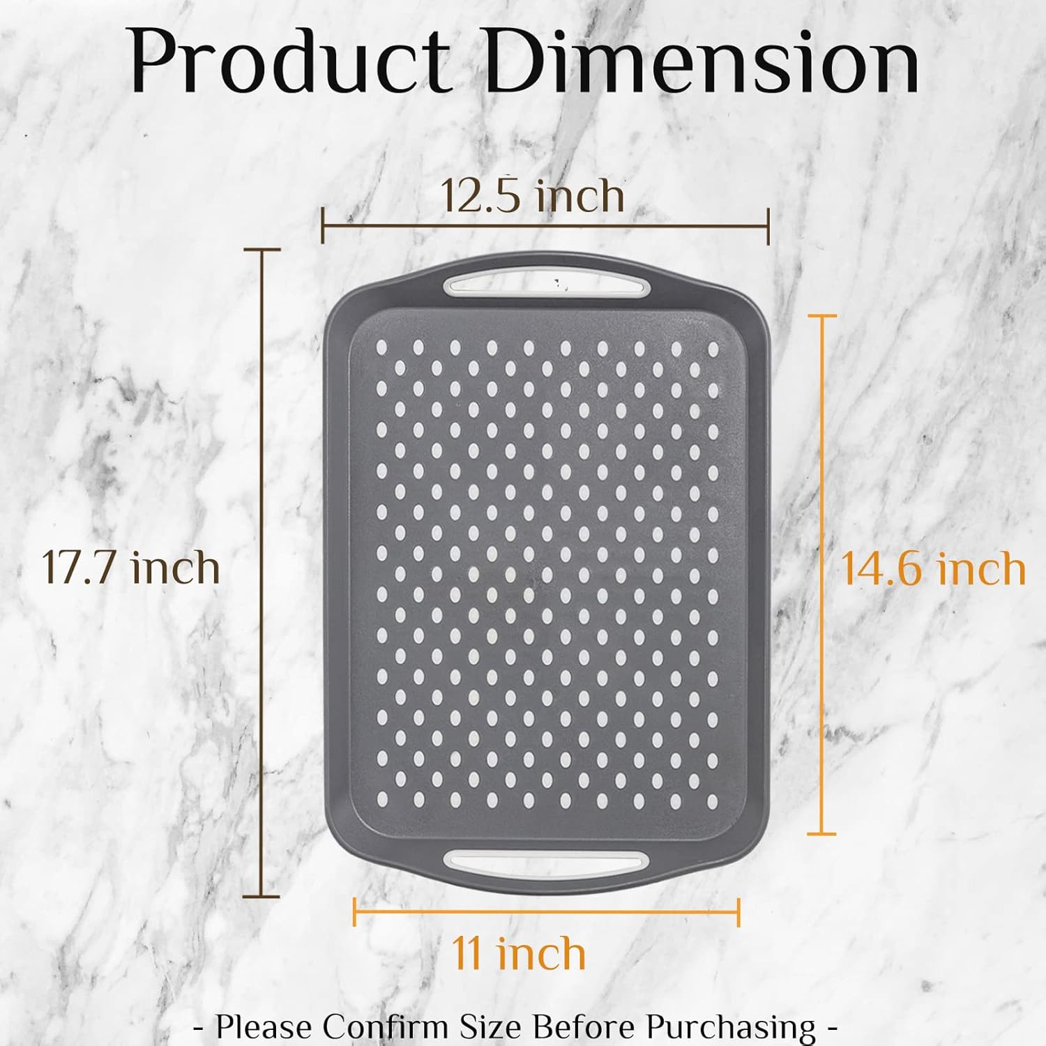 17.7" x 12.5" Anti-Slip Serving Trays with Handles, 3 Pcs X-Large Rectangular Food Serving Tray for Lap, Reusable and Durable, Grey