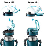 GOSWAG Insulated Sports Water Bottle, 24oz 2 Lids(with Straw/No Straw), Stainless Steel Water Bottles with Paracord Handle, Insulated Bottle with Double-Wall Vacuum Insulation