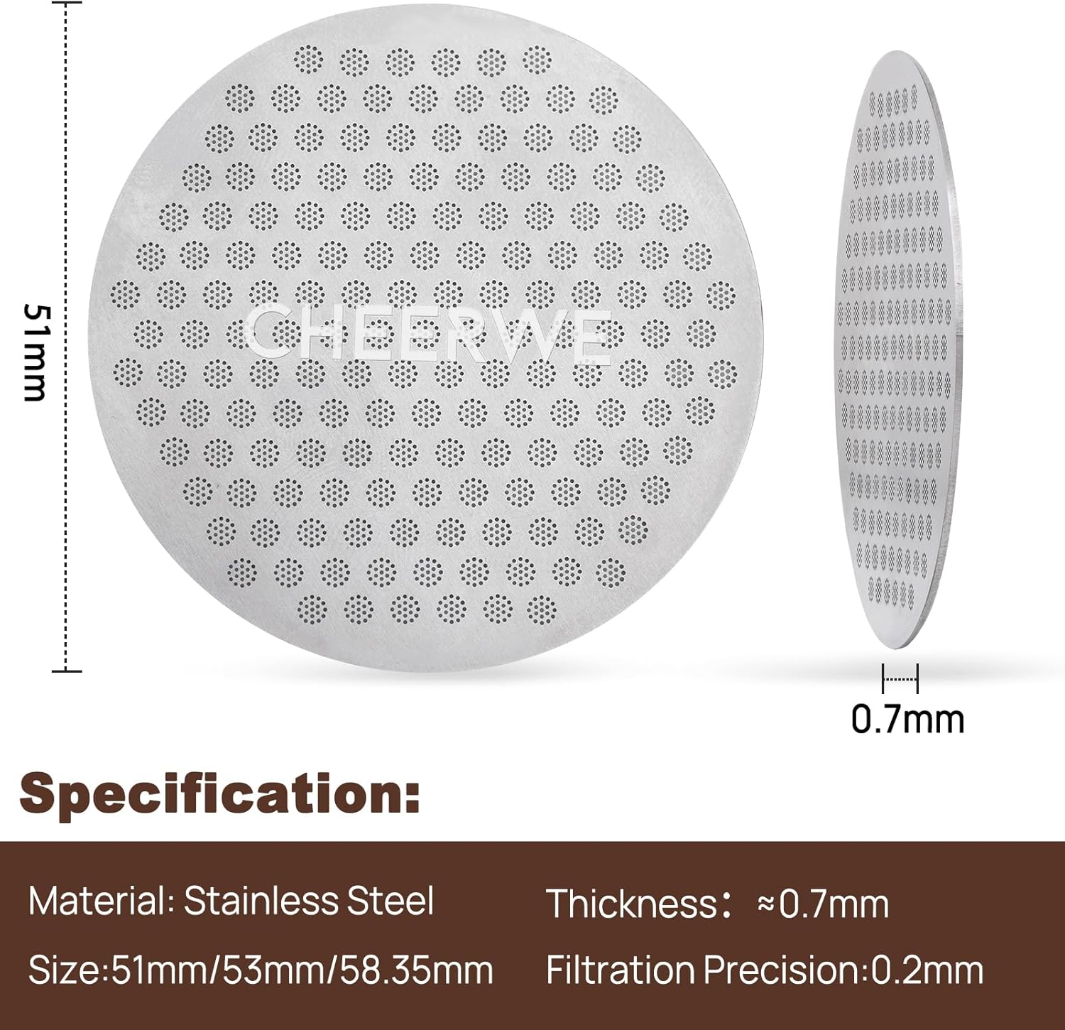 Puck Screen for 51mm Portafilter, Reusable Mesh Coffee Filter for Espresso Portafilter Filter Basket, 1.7mm Thickness 304 Stainless Steel
