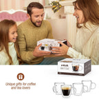 Espresso Cups Set of 4, Double Wall Hand Blown 5.5OZ Espresso Shots Glass, Coffee Mugs with Handle Perfect for Cappuccino, Latte, Tea