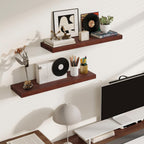 Fun Memories Rustic Floating Shelves for Home Decor, 8 Inch Deep Floating Shelf, Solid Wood Floating Wall Shelves 30 Inch Long, Deep Wall Shelves for Bathroom, Living Room, Walnut Finsh, Set of 2