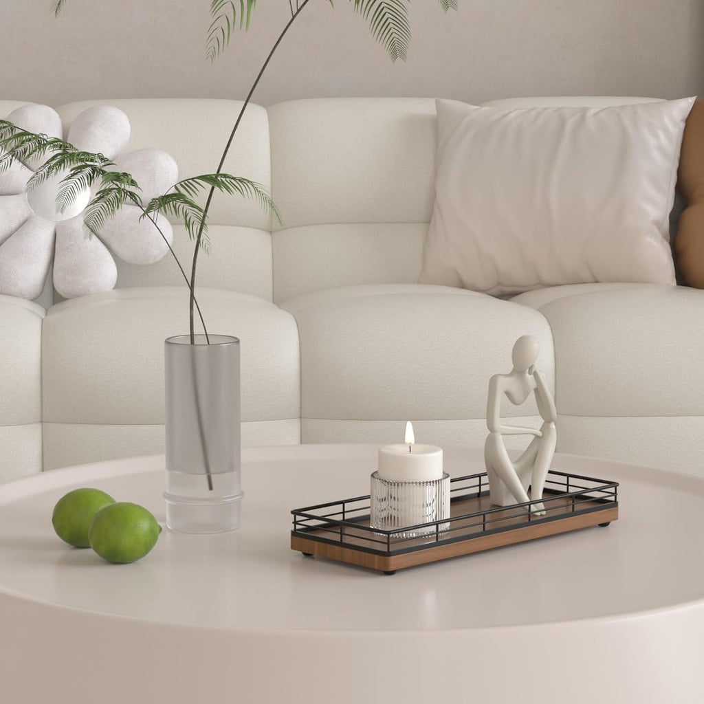 Wooden Decorative Tray, Oak 11.2" L Coffee Table Tray for Kitchen Countertop Soap Sponge Holder Candle Nightstand Table Centerpieces for Dining Room Decor Walnut