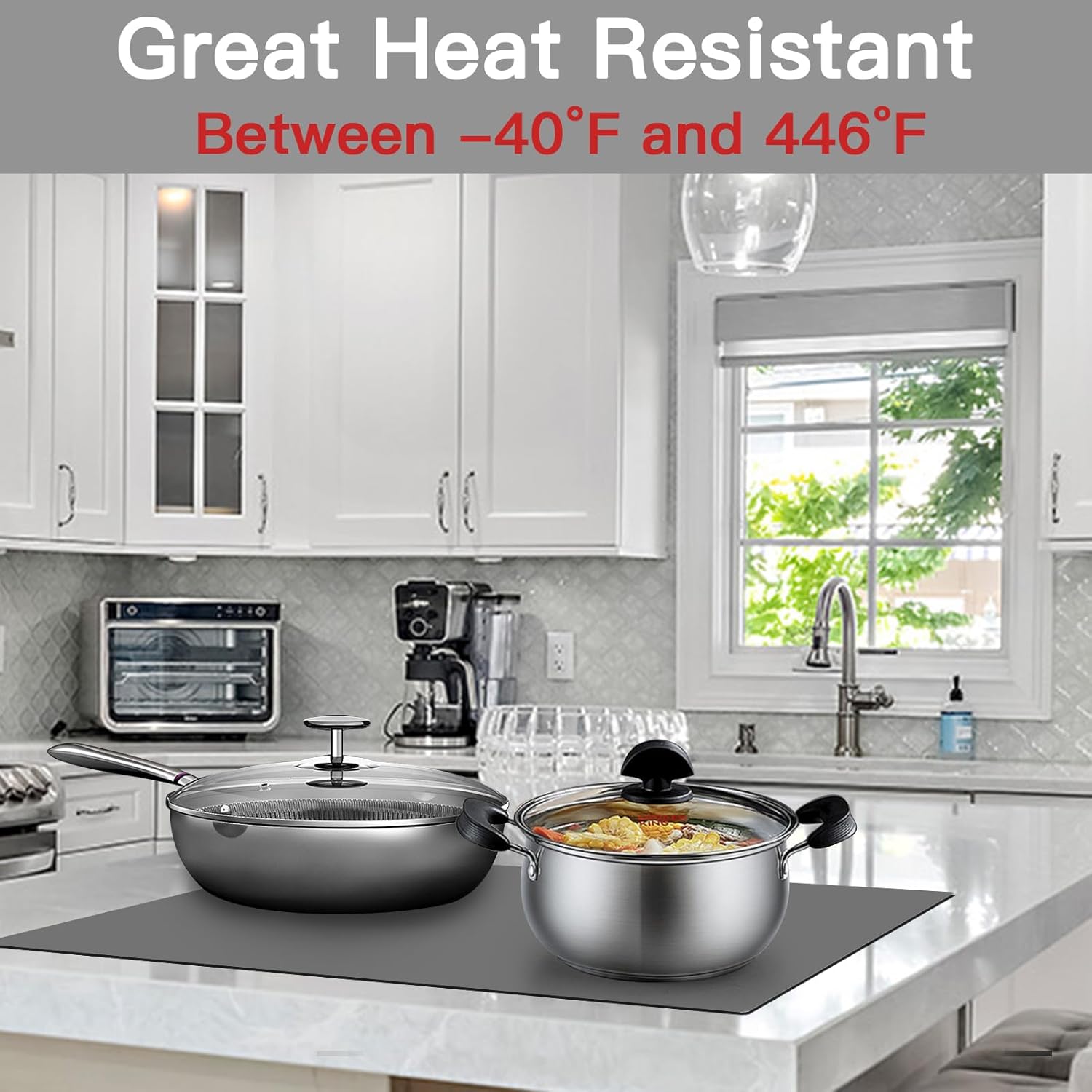 2MM Extra Thick Silicone Mats for Kitchen Counter, 23.6" x15.7" Non-Slip Waterproof Large Countertop Protector, Heat Resistant Mats, 2 Pack Silicone Craft Mat, Silicone Placemat, Black