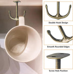 Anchor Shape Zinc Alloy Double Prong Ceiling Hooks, 4-Pack Under Shelf Coat Hooks Hanging Towel Robe Clothes Cap Bathroom Kitchen Cabinet Garage Use (Bronze)