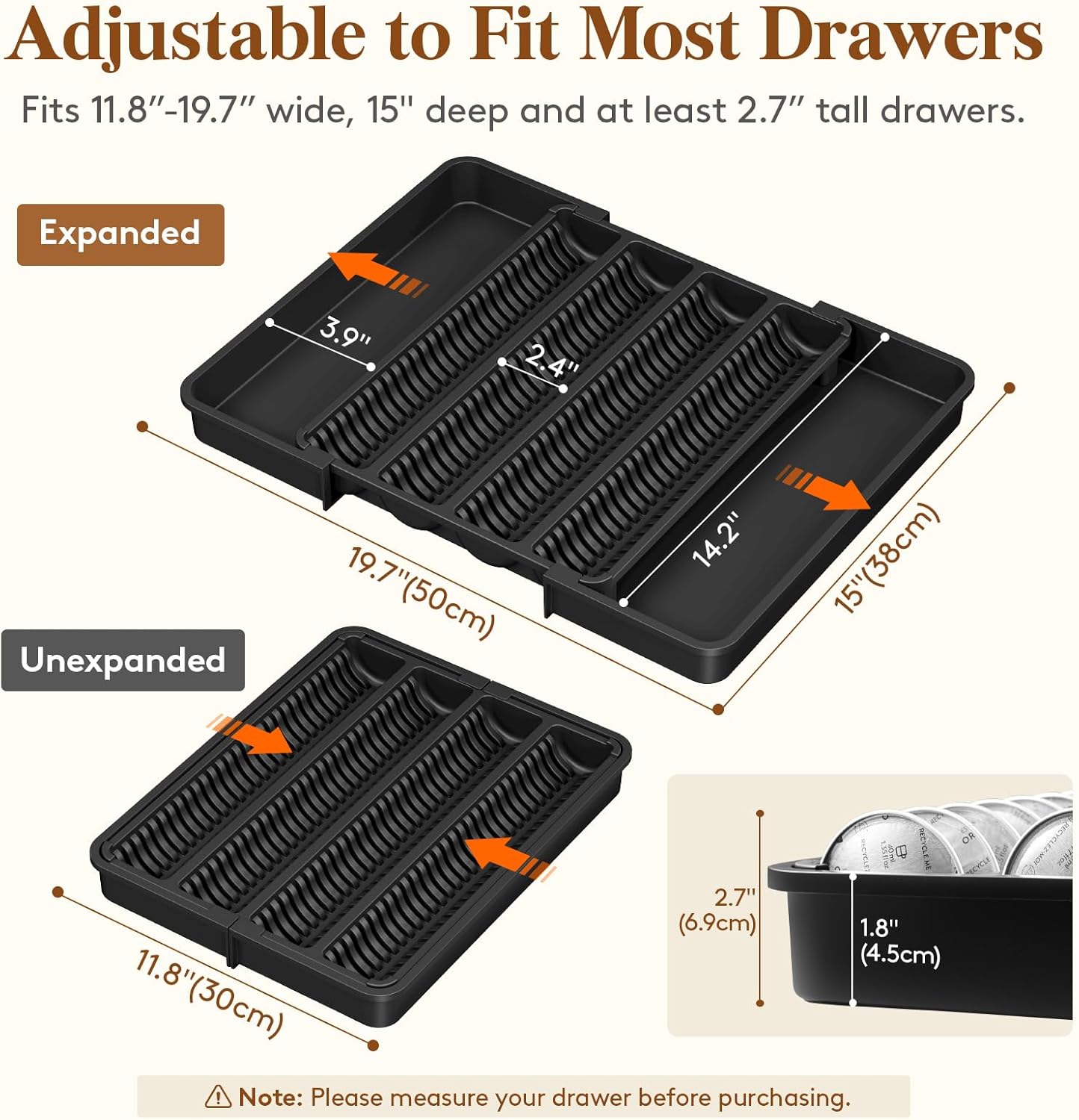 Lifewit Coffee Pod Holder Drawer Organizer, Expandable Coffee Pods Storage Drawers Insert for Tea Bags, Bar Organizer Compatible with K Cup, Nespresso OriginalLine, VertuoLine Capsules Black