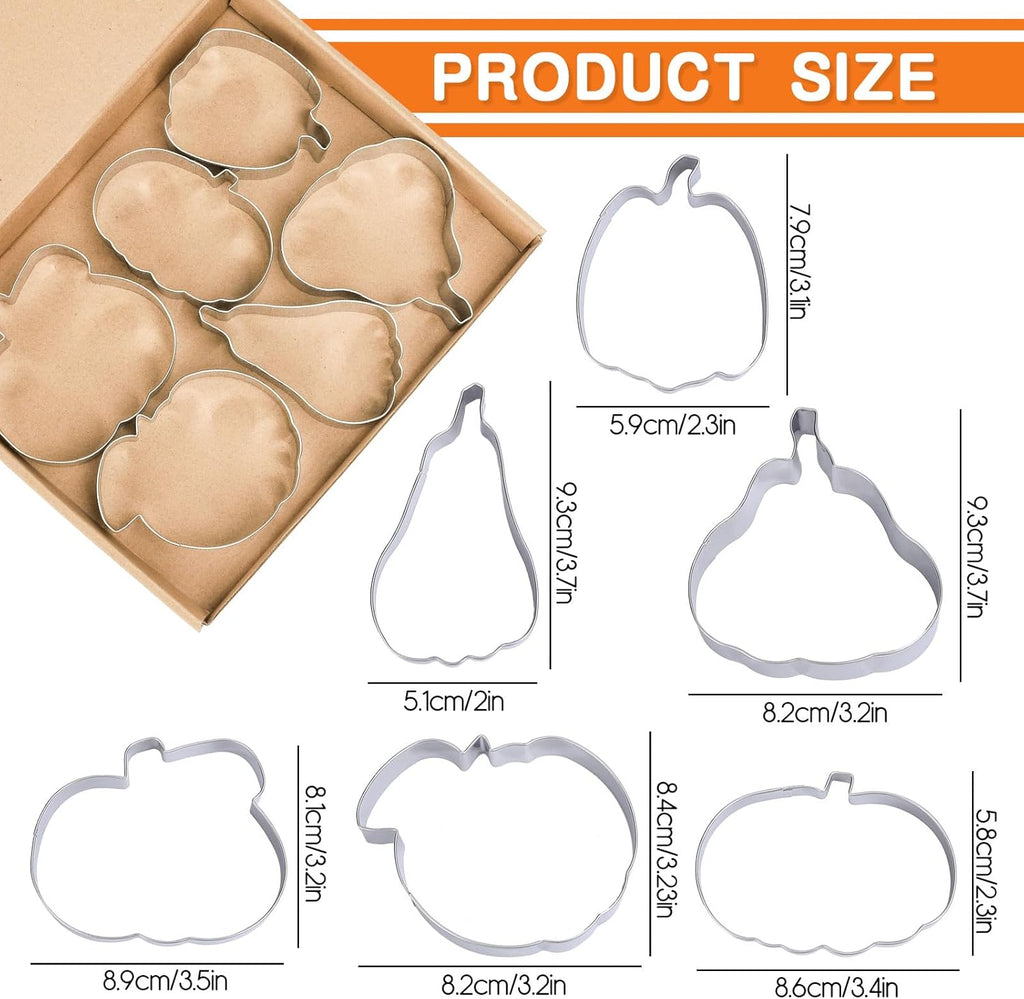 6Pcs Pumpkin Cookie Cutters Fall Pumpkin Shape Cookie Cutting Molds Cute Biscuit Cutters for Autumn Harvest Thanksgiving Halloween DIY Craft Baking Supplies