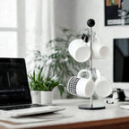 Mug Holder,6 Hooks Coffee Mug Tree for Counter,No Assembly Metal Cup Holder with Stable Acrylic Base,Mug Rack for Coffee Bar Accessories,Black