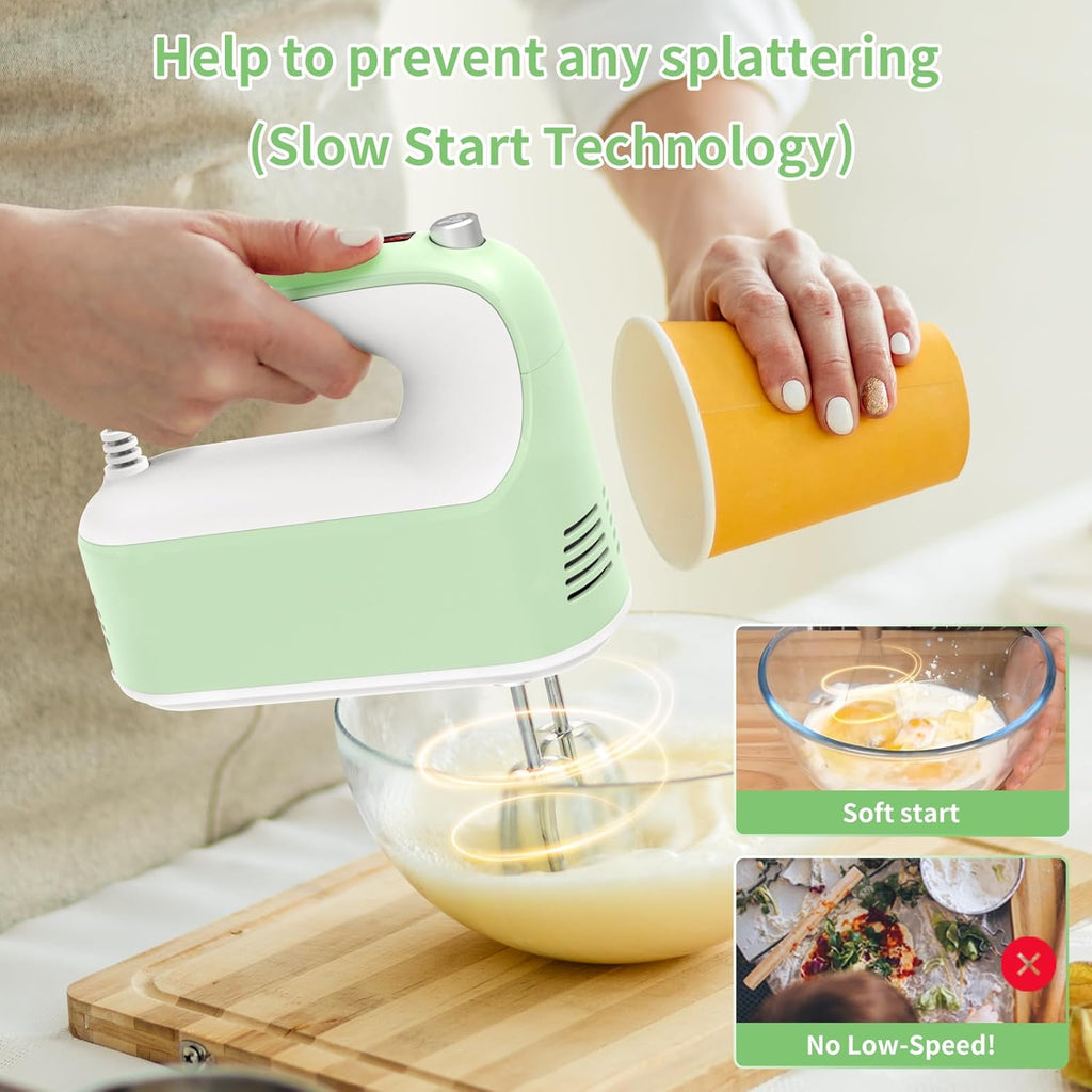 CBQ Hand Mixer Electric, 9 Speed 400W Handheld Mixer with Digital, Touch Button, Turbo, Snop-On Storage Case, 5 Stainless Steel Accessories, Mixer Electric Handheld for Cake, Cookie, Egg (Grass Green)