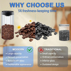 Vacuum Coffee Canister,2PCS 61FLOZ Borosilicate Glass Jar with Spare Airtight lid, Label and Brush, Coffee Bean Storage for Coffee Beans & Grounds Coffee(Clear Glass)