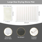 Large Stone Dish Drying Mat for Kitchen Counter, 24" x 16"Fast Dry Stone Mat, Super Absorbent Dish Drying Mat, Drying Board Diatomaceous for Kitchen, Utensils, Fruits, Instant Drying Stone Mat, White