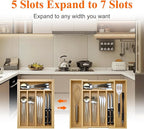 Expandable Large Utensil Drawer Organizer Cutlery Tray Bamboo Kitchen Silverware Organizer Cooking Utensil Tray Holder Adjustable Wooden Flatware Organizer for Drawer Spoon Fork Silverware Tray