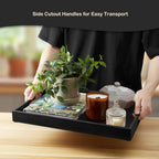 17 Inch Black Wood Serving Tray with Handles, Large Wooden Tray for Ottoman, Breakfast in Bed, Coffee Table, Dinner, Perfect for Living Room Bedroom Entryway and Kitchen