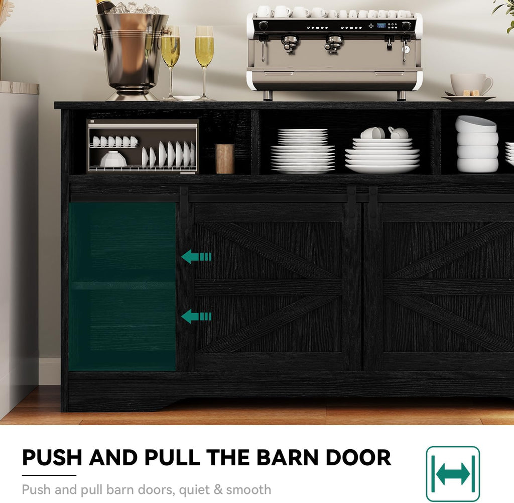 YITAHOME Buffet Cabinet with Drawers, 59" Large Sideboard Buffet Storage Cabinet with Shelves and Doors, Modern Farmhouse Coffee Bar Station Wood Kitchen Table for Kitchen, Dining Room, Black