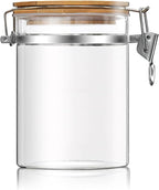 36 oz/1050ml Clear Glass Storage Canister with Airtight Bamboo Lid, Medium Decorative Container Jar for Coffee Spice Candy Salt Tea Cookie Condiment Pepper Sugar Overnight Oatmeal Snacks