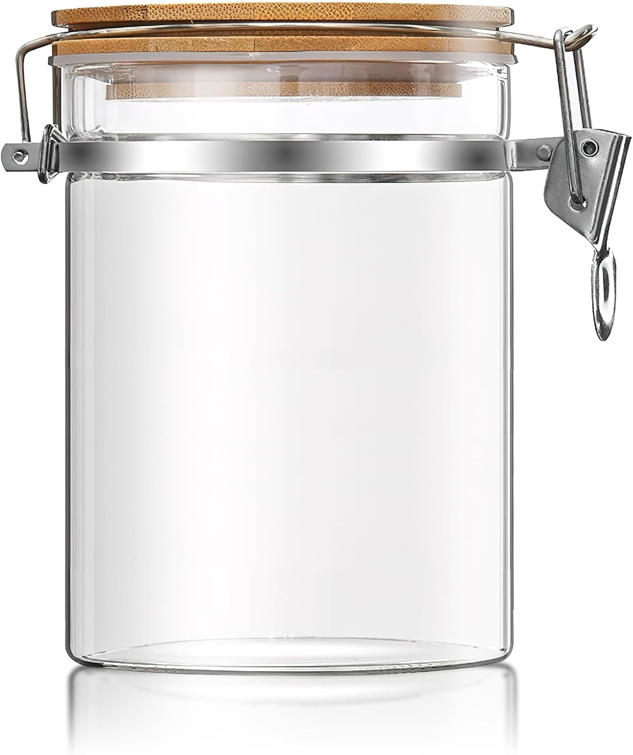 36 oz/1050ml Clear Glass Storage Canister with Airtight Bamboo Lid, Medium Decorative Container Jar for Coffee Spice Candy Salt Tea Cookie Condiment Pepper Sugar Overnight Oatmeal Snacks