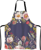 Vintage background with hand drawn floral wreath Adjustable Bib Apron, Romantic Flowers Cooking Kitchen Apron for Men Women