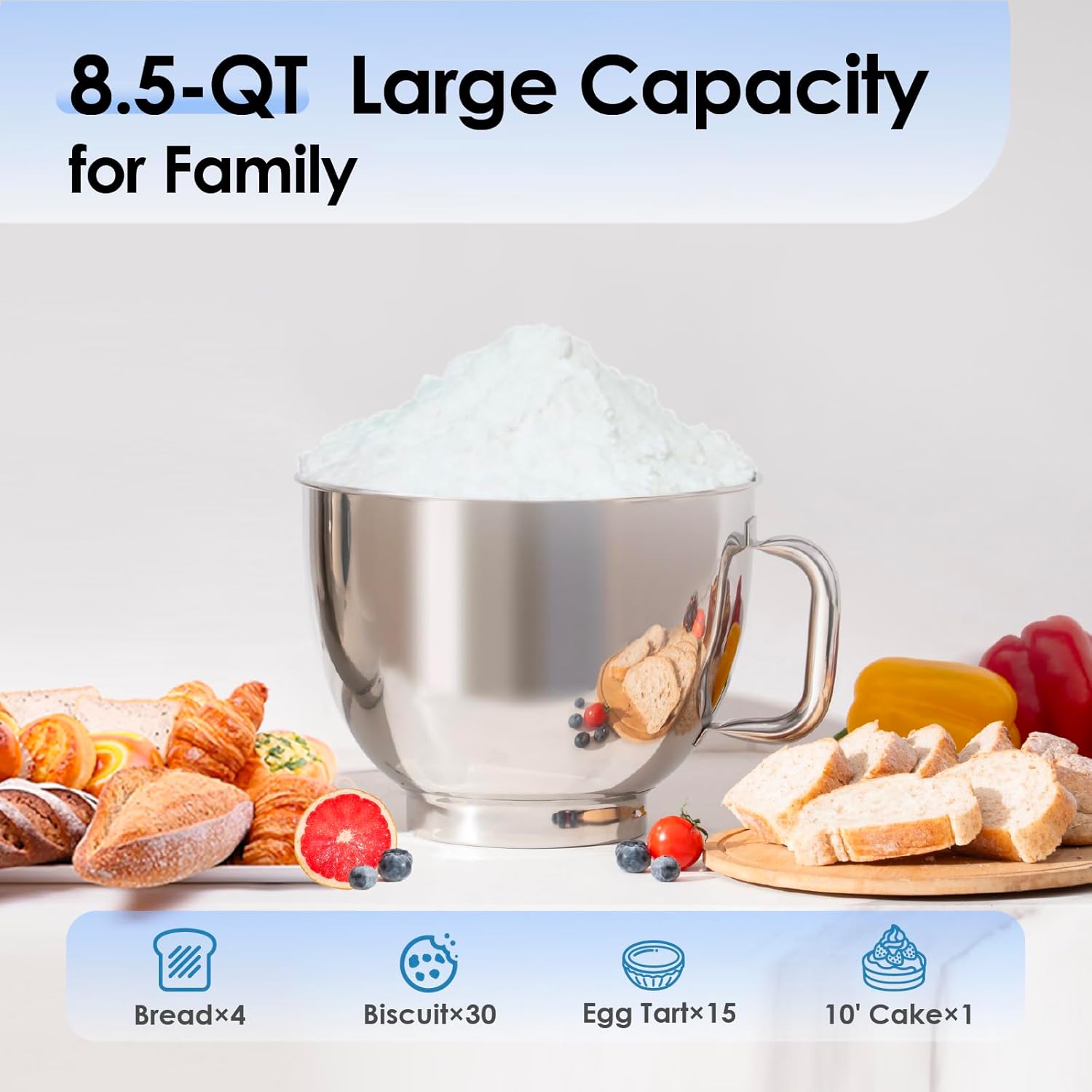 Kitchen in the box Stand Mixer - 8.5 Quart Mixing Bowl, 900 Watt Kitchen Electric Mixer for Heavy Dough, Large Capacity Food Mixer for Home Cooks with Egg Whisk, Dough Hook & Flat Beater (Cream)