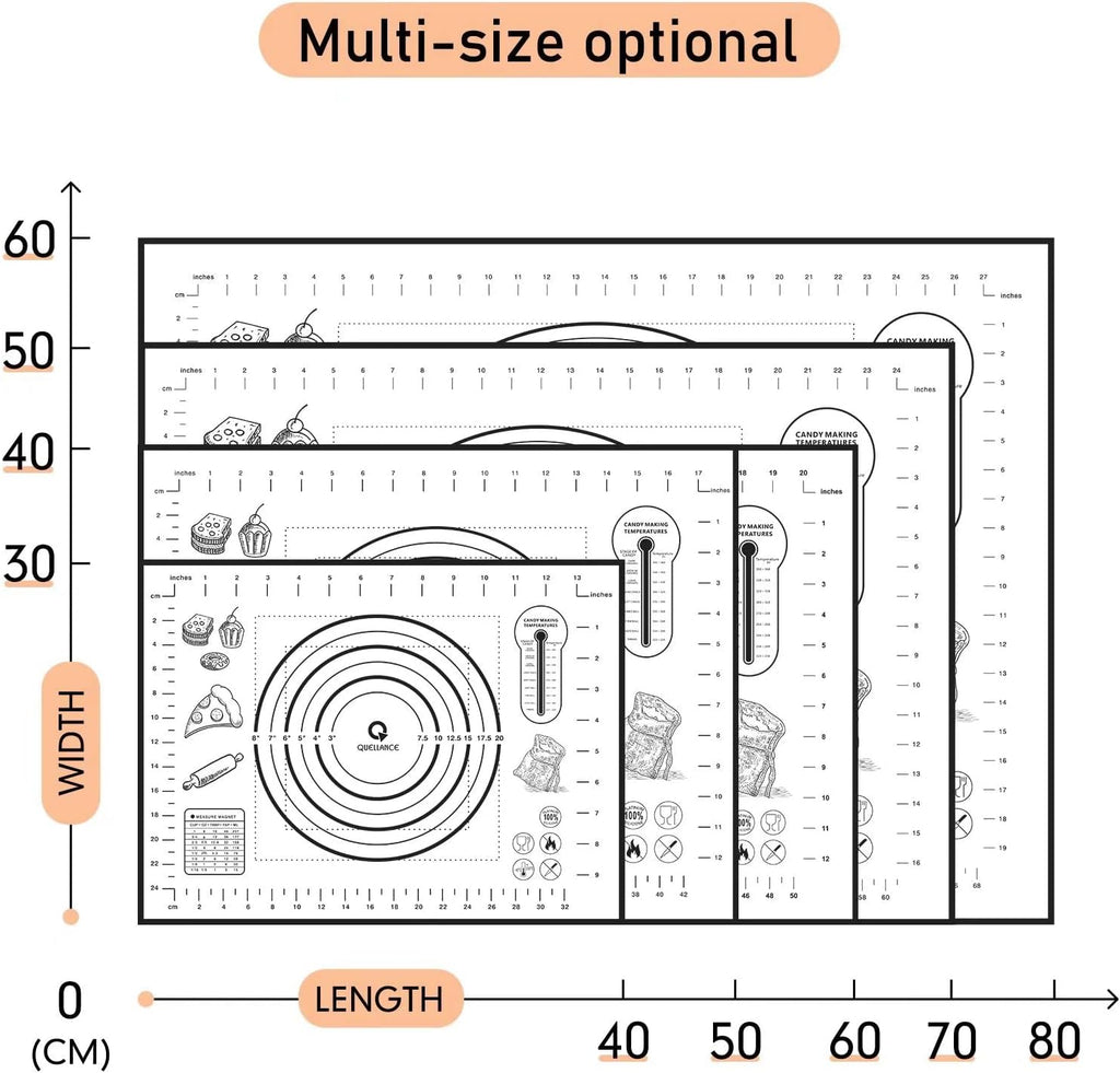 Silicone Pastry Mat, Baking Mat for Rolling Out Dough, 20''(W)28''(L), Dough Mat for Rolling, Black Fondant Mat