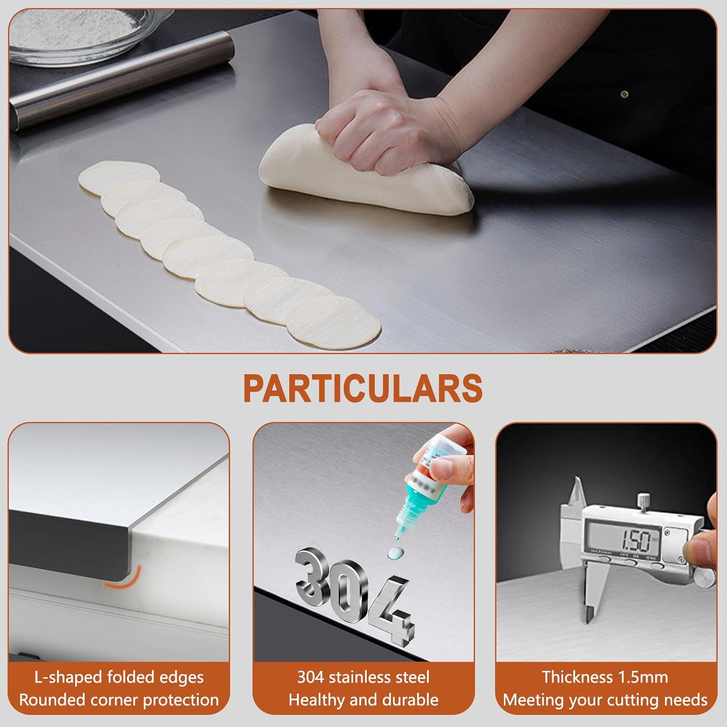 Stainless Steel Cutting Boards for Kitchen,304 Stainless Steel Chopping Boards with Lip and Non-slip silicone pad for Countertop Cutting Meats Fruits, Easy To Clean (15.7 * 27.5 * 0.06inch)