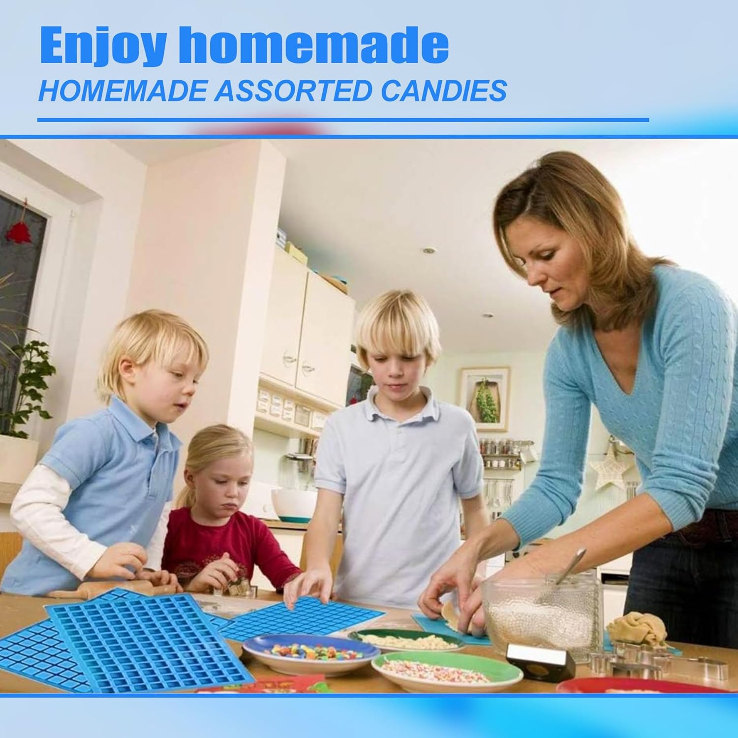 50 Cavities Mini Square Silicone Candy Molds -Square Hard Candy Mold for Hard Candy, Chocolate, Gummy, Caramel, Ganache, Ice Cubes.2 Packs- Blue&Green