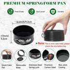 Tellshun 4 Pack Small Springform Cheesecakes Pan Tins Set 4 Inch Mini Baking Mold 4 Pieces Round Leakproof Nonstick Removable Bottom Bakeware for Pie Pizzas and Quiches Includes 50Pcs Parchment Paper