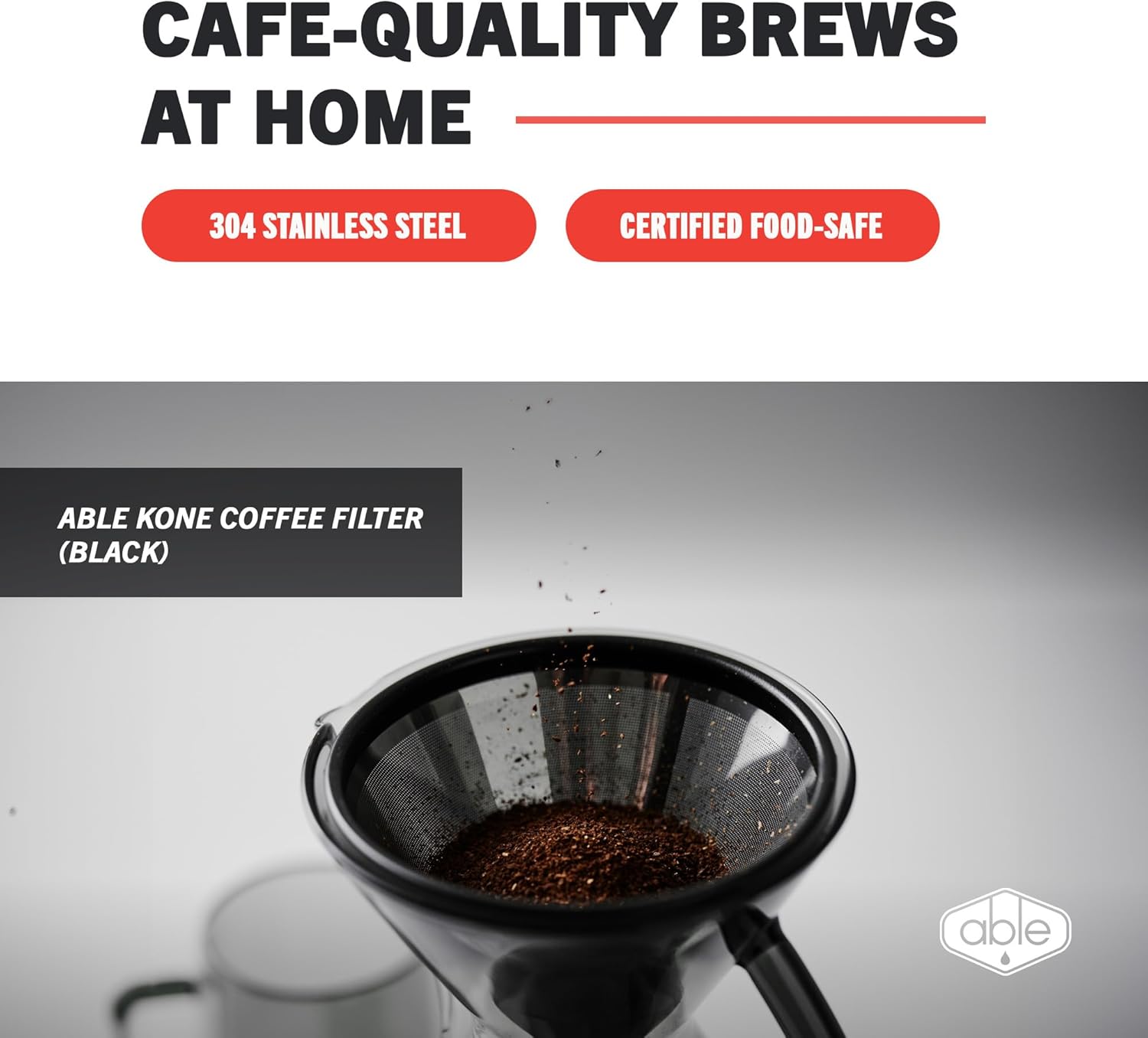 Able KONE for Chemex: The Original Reusable Black Titanium Coffee Filter