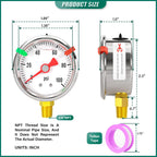 0-100psi Stainless Steel Glycerin Liquid Filled Pressure Gauge1/8 NPT 1.5" Dial, Lower Mount Designed for Pressure Testing of Water, Oil and Air (with Range Mark Pointer)