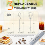 YUSWKO Handheld Milk Frother for Coffee, Rechargeable Drink Mixer with 3 Heads 3 Speeds Electric Whisk Coffee Frother For Latte, Cappuccino, Hot Chocolate, Egg - Cement Gray