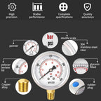 0-400 Psi Glycerin Liquid Filled Pressure Gauge, 2.5" Dial Size, 1/4" NPT Lower Mount, 304 Stainless Steel Case, for Pool Pump Sand Filter Air Compressor, Water Oil Air Pressure Test