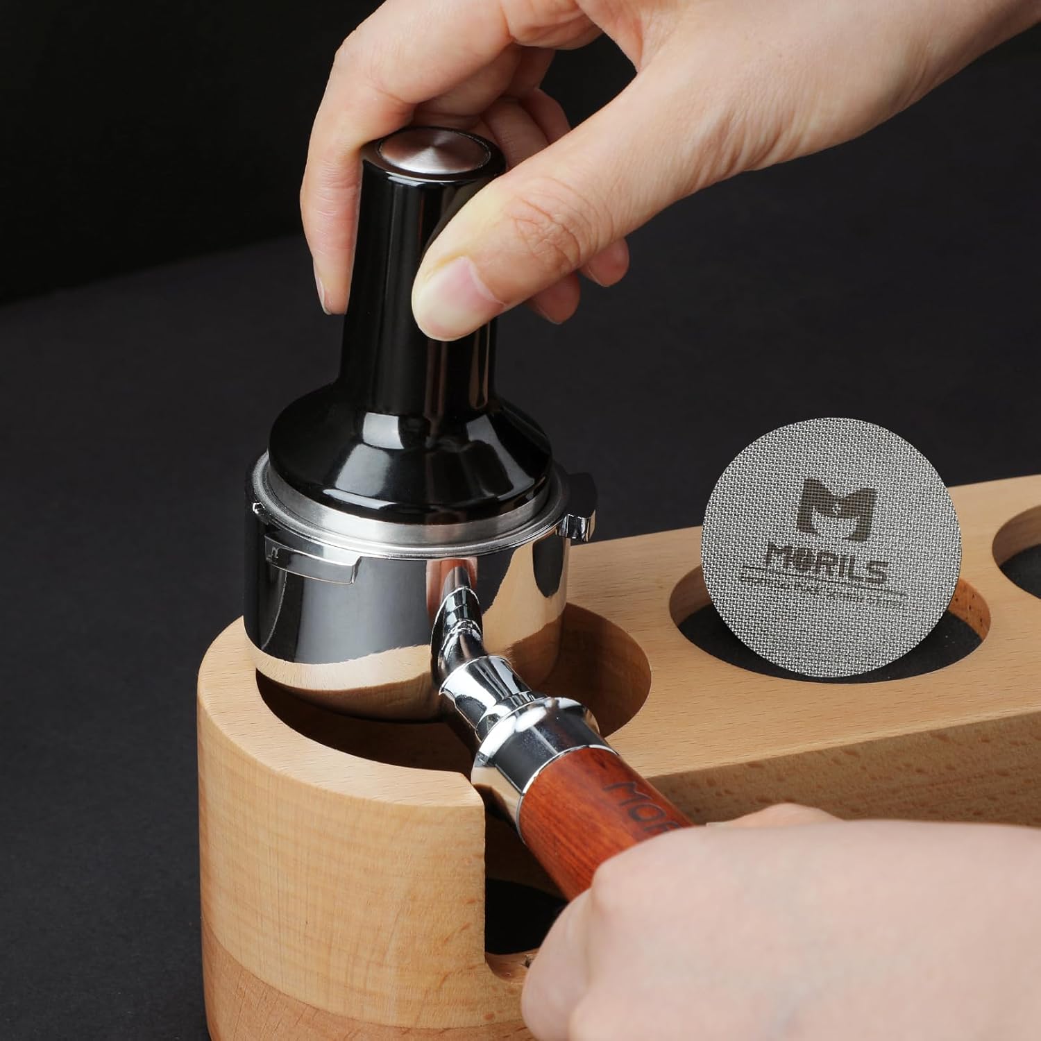 58mm Bottomless Portafilter with Double Shot Filter Basket & Premium Walnutwood Handle, Portafilter Compatible with All Breville 58mm Machines, Espresso Accessories(Puck Screen)