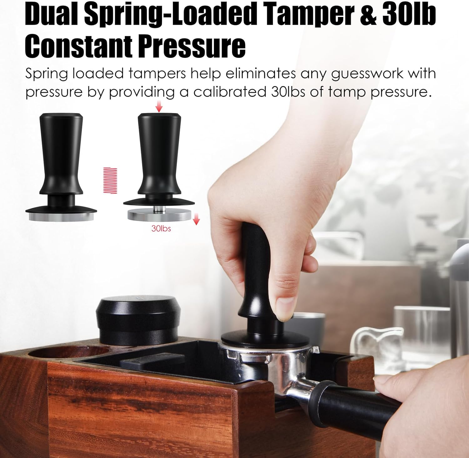 51mm Espresso Hand Tamper, MATOW Dual Calibrated Spring Loaded Coffee Tamper with Stainless Steel Flat Base, Pro-barista 30lbs Espresso Tamper with Anodized Aluminum Handle