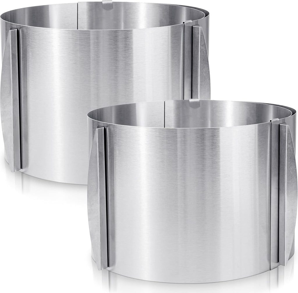 Hushee Cake Mold 15 cm High, 6 to 12'' Adjustable Ring Cake Baking Supplies Rings Round Stainless Steel Decorating Bakeware Tools with Scaling for Mousse Baking Dessert Making(2 Pcs,15 cm)