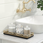 Wooden Decorative Tray, Oak 11.2" L Coffee Table Tray for Kitchen Countertop Soap Sponge Holder Candle Nightstand Table Centerpieces for Dining Room Decor Black Gold