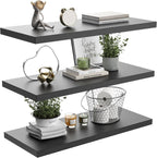 Wall Shelf Set of 3, Black Floating Shelves 24 in W x 10 in D x 1 in H, Wooden Floating Wall Shelf with Invisible Brackets for Living Room/Bedroom/Bathroom/Kitchen Storage and Decor