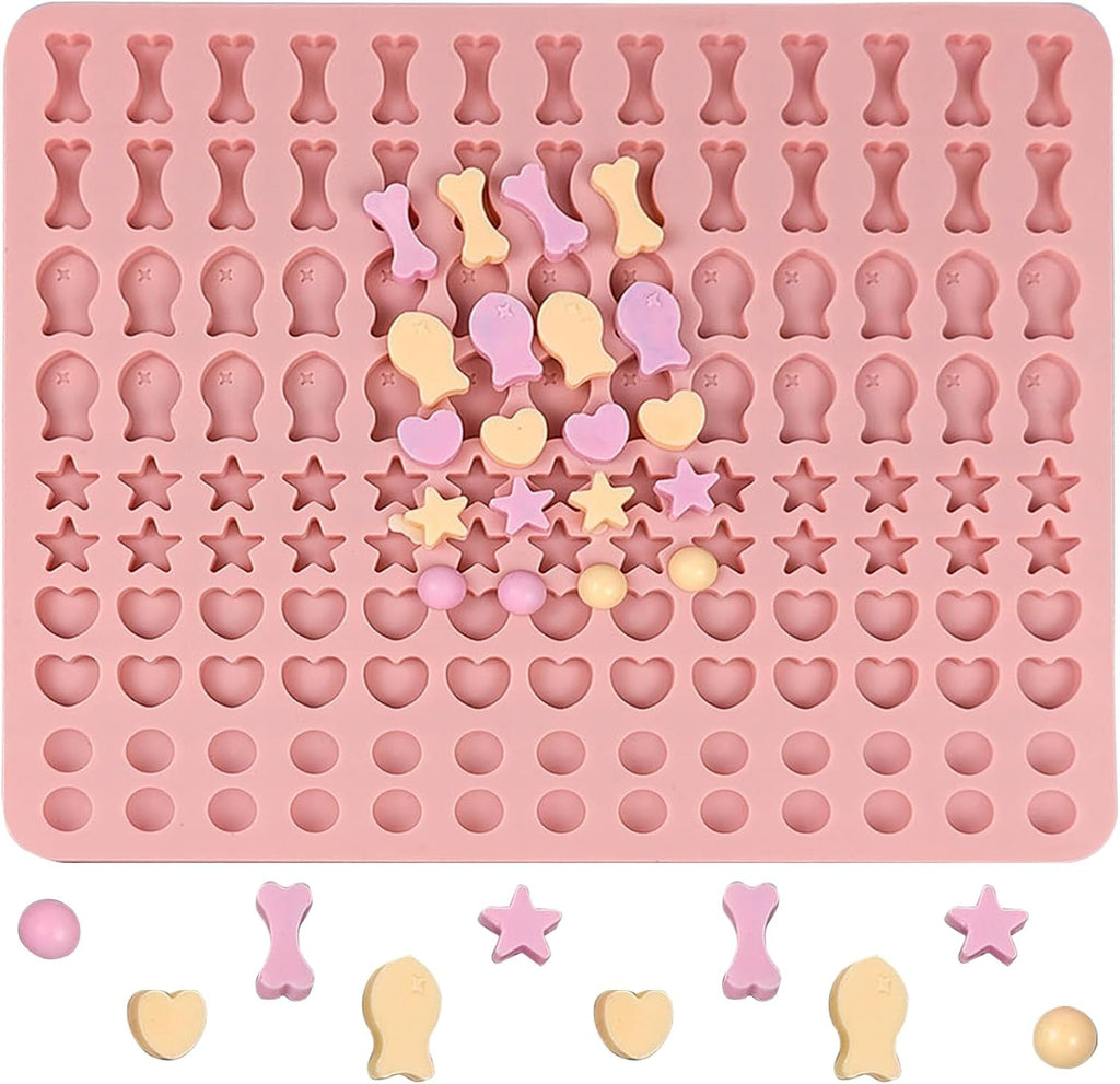 Dog Treat Molds 130 Cavity Mini Silicone Molds Star Heart Bone Fish Roud Shape for Baking Biscuits, Cookie, Candy, Chocolate, Gummy, Cookie