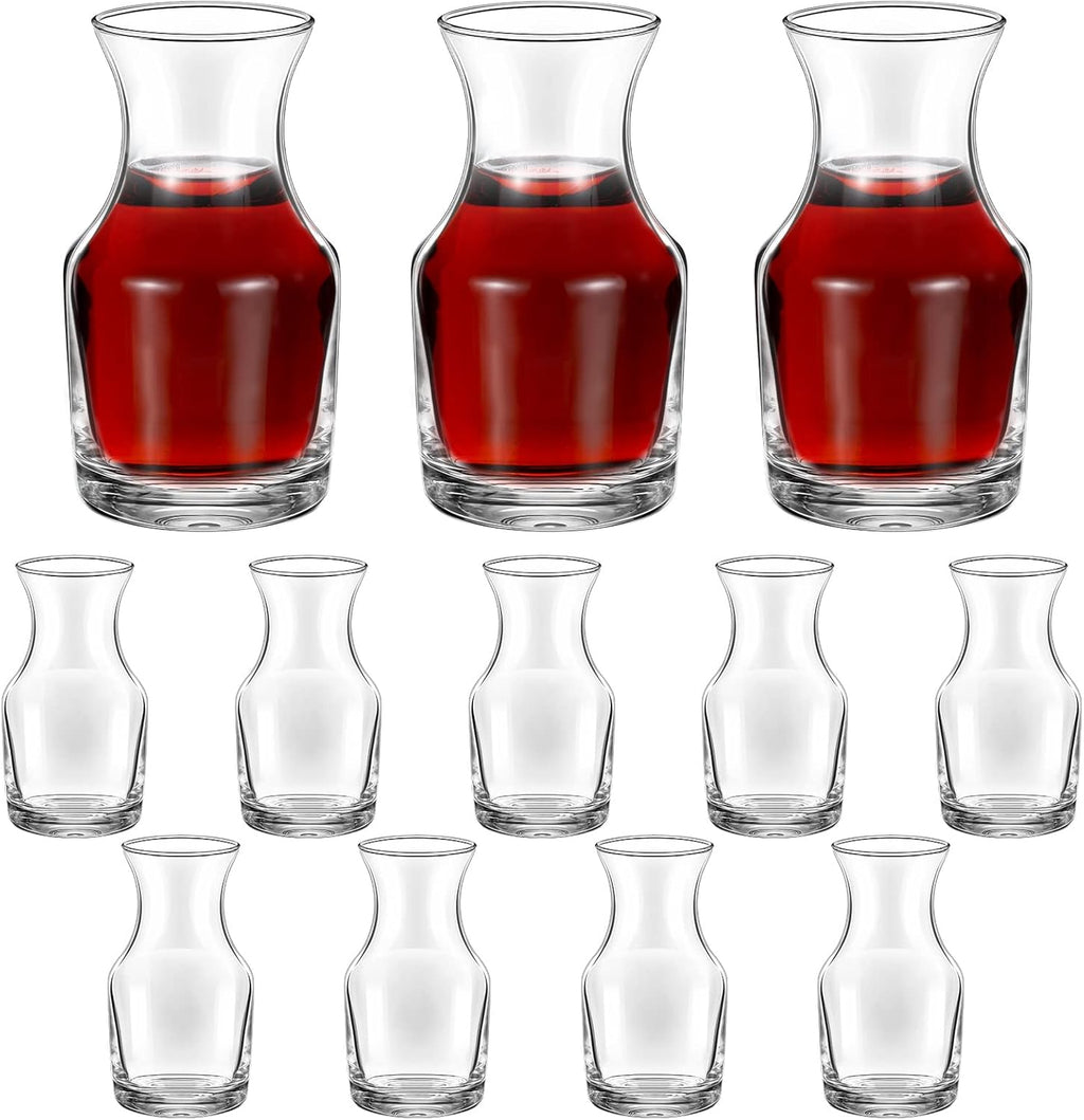 12 Pack Single Serving Wine Carafe Glass Small Mini Carafe Individual Wine Refill Decanter for Dinner Parties Tastings Bars Restaurants (7.7 oz)