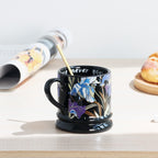 Ceramic Coffee Cappuccino Mug, 13 oz Classical Flower Mugs Vintage Floral Cups Aesthetic Mug Tea Cup, Perfect for Tea, Cocoa, Latte - Gifts for Women Men Dad Mom (Black)