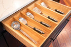 Umilife Bamboo Kitchen Utensils Organizer, 13 Inch Drawer Dividers for Silverware, Extra Deep Holder, with Non-Slip Feet, Wood Caddy for Flatware Cutlery