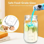 Mason Jar Pitcher, 64 OZ Glass Pitcher with Lid Double Leak-proof with Handle Water Jug Wide Mouth Breast Milk Pitcher Fridge Container for Water, Juice, Iced Coffee, Tea, Juice - Blue