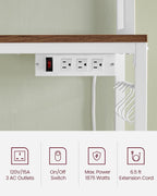 VASAGLE Hutch Bakers Rack with Power Outlet, 14 Hooks Microwave Stand, Adjustable Coffee Bar with Metal Wire Panel, Kitchen Storage Shelf, 15.7 x 23.6 x 66.9 Inches, Rustic Walnut and White UKKS037W41