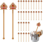 30 Pcs Christmas Drink Stirrers Xmas Stir Stick Holiday Coffee Swizzle Stick Reusable Plastic Hot Cocoa Bar Chocolate Decoration Cocktail Mixer(Gingerbread House,Novel Color)
